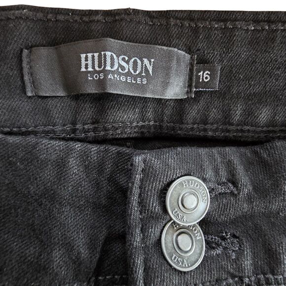 NWT Hudson Jeans Black Midrise Straight Flap Pocket Dark Grunge Biker Goth 16/36 - Picture 4 of 9